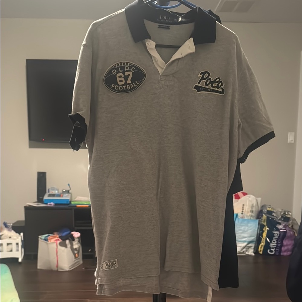 Polo by Ralph Lauren Gray and Black Sporty Polo Shirt